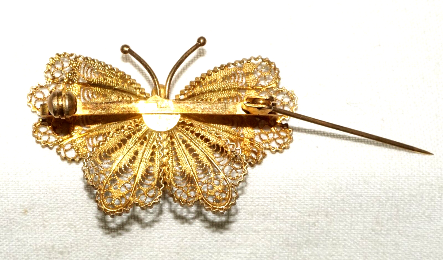 Vintage Gold-Washed 800 Silver Filigree Butterfly Brooch Pin (InS)#L1