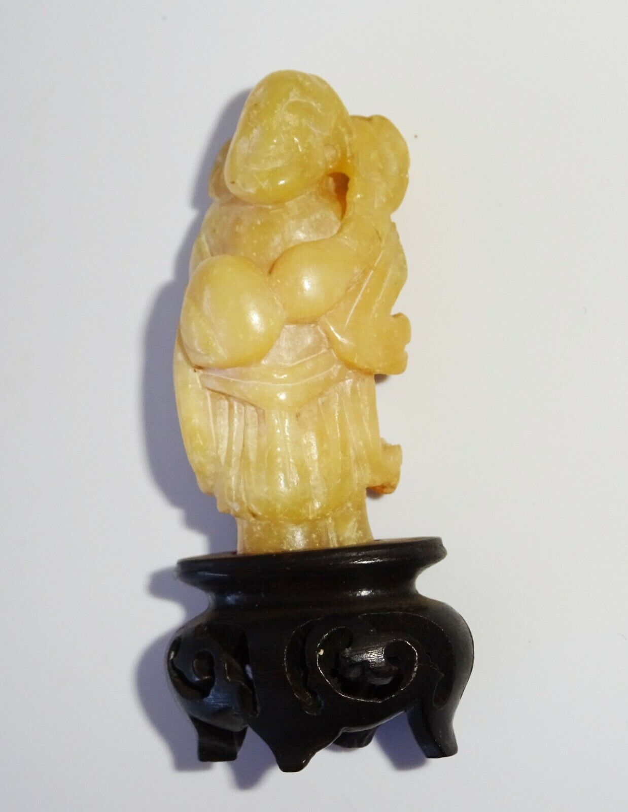 19/20C Chinese Yellow Jade Carving Deity & Gourd on Fitted Stand (FeO)#39