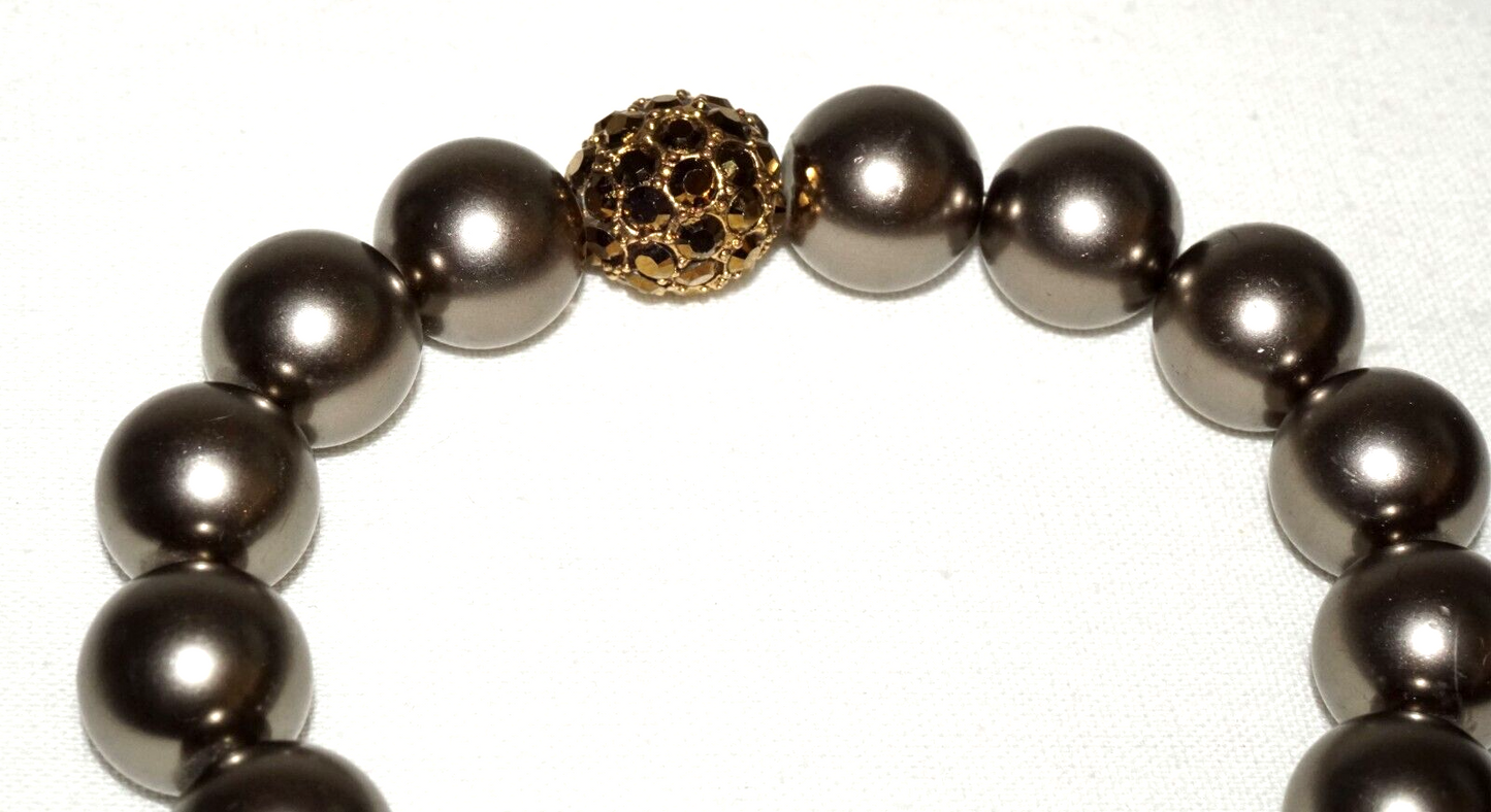 Vintage Fashion Bracelet w. Brown Metal Beads & Stone Studded Accent (KoS) L8