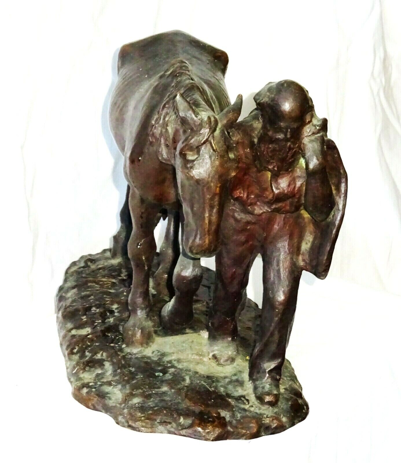 Vintage US Bronze Sculpture "Farmer Leading his Horse" by B.D. Cable (New)