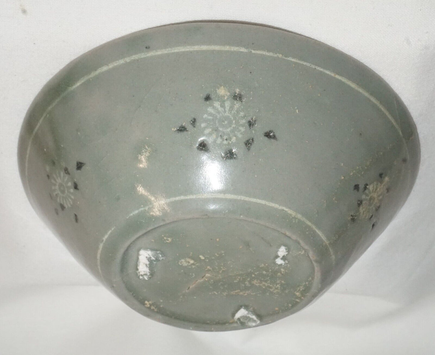 14C Korean Koryo Inlaid Pottery Bowl Celadon Glazed w. Floral Designs (JSt)2 IC