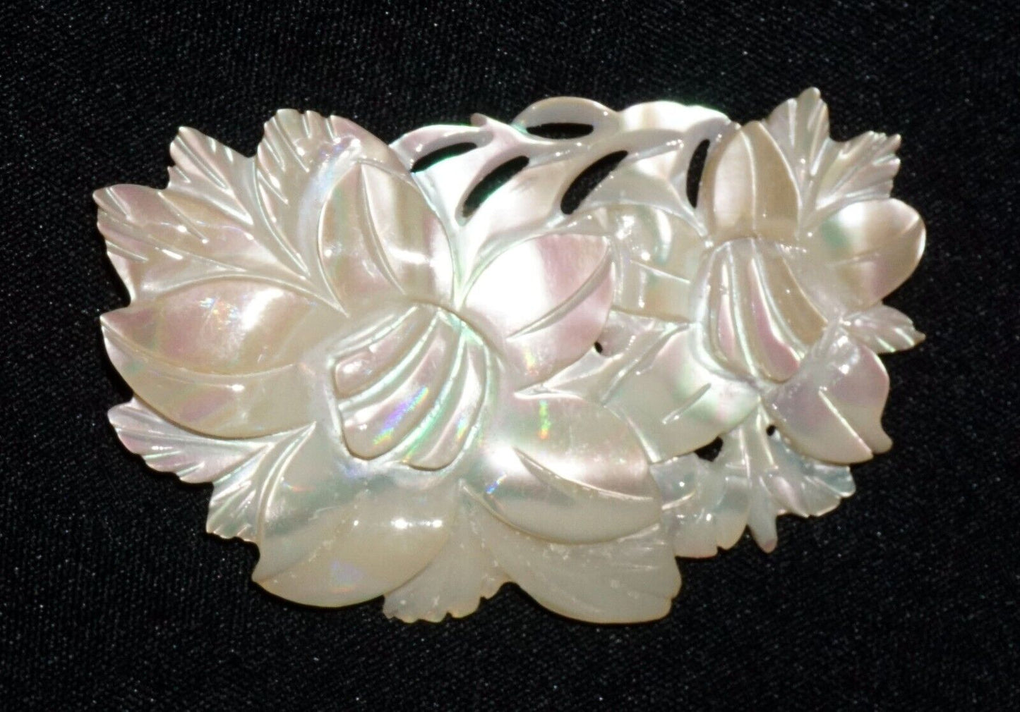 Vintage Mother of Pearl Carved Pierced Flower Brooch - beautiful (JoD)