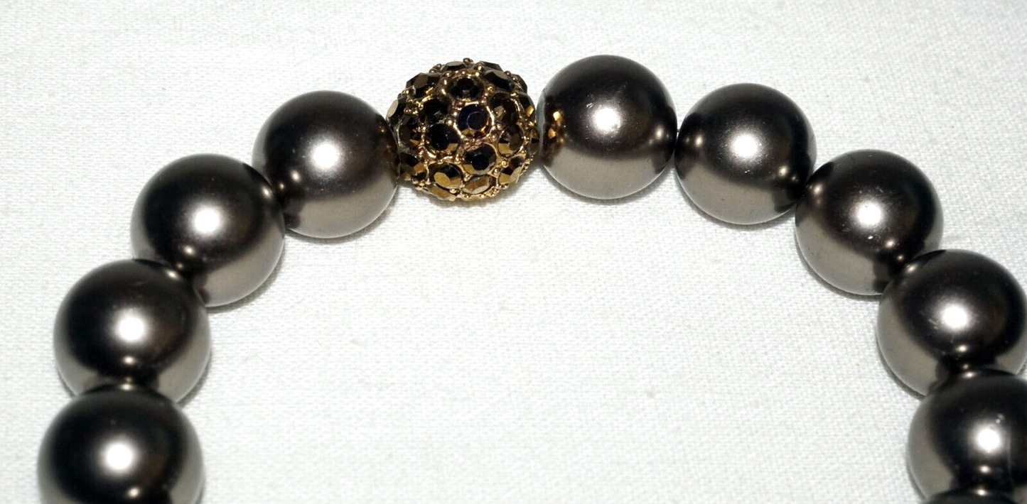 Vintage Fashion Bracelet w. Brown Metal Beads & Stone Studded Accent (KoS) L8