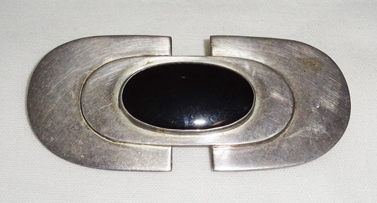 Vtg Modernist Handcrafted Sterling Silver Brooch Pin w Onyx Accent by LISL (Yir)