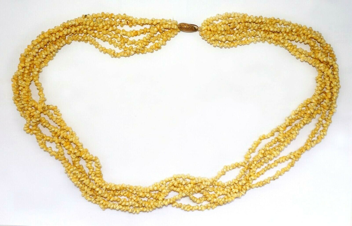 Vintage Pacific 6x Strand Yellow Mini Shell Lei Necklace w. Shell Clasp (CuM)