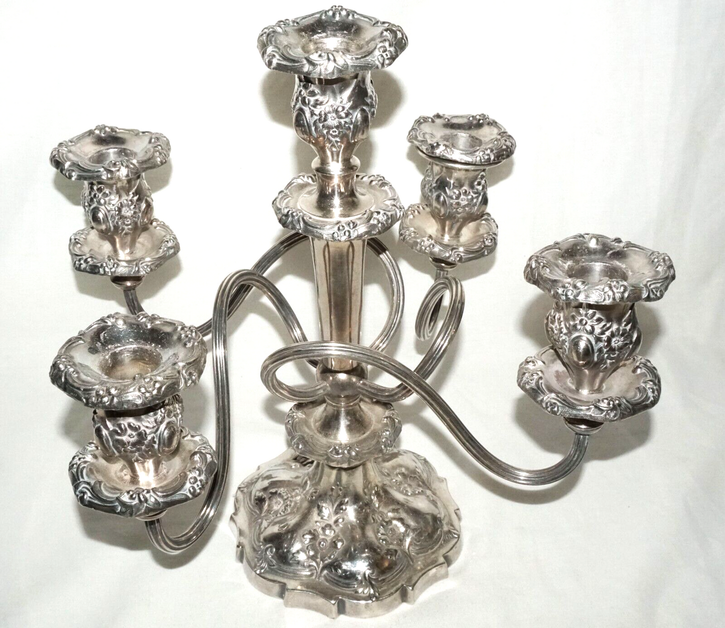 US Antique Silver Quadruple Plated Flower Motif Candelabra Meriden Company (KoS)