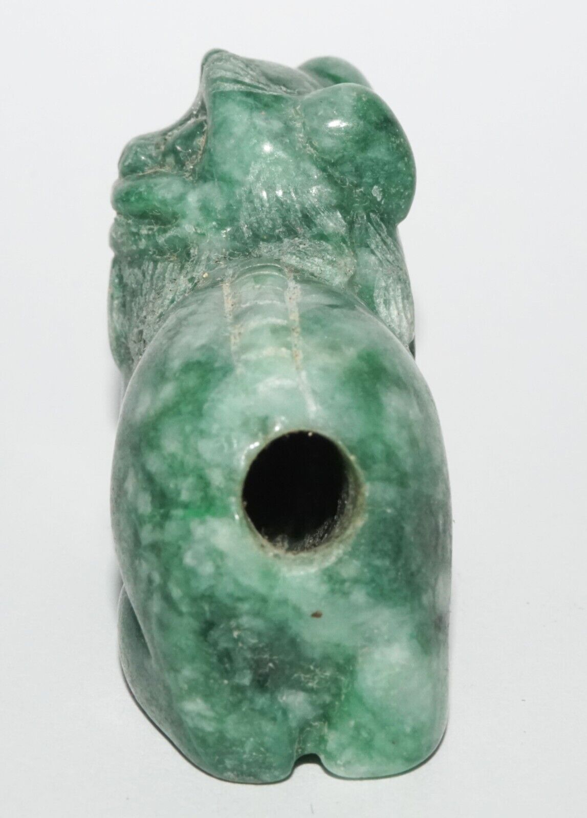 Vintage Chinese Jadeite Jade Carved Snuff Bottle w. Resting Foo Dog (LeS) G12