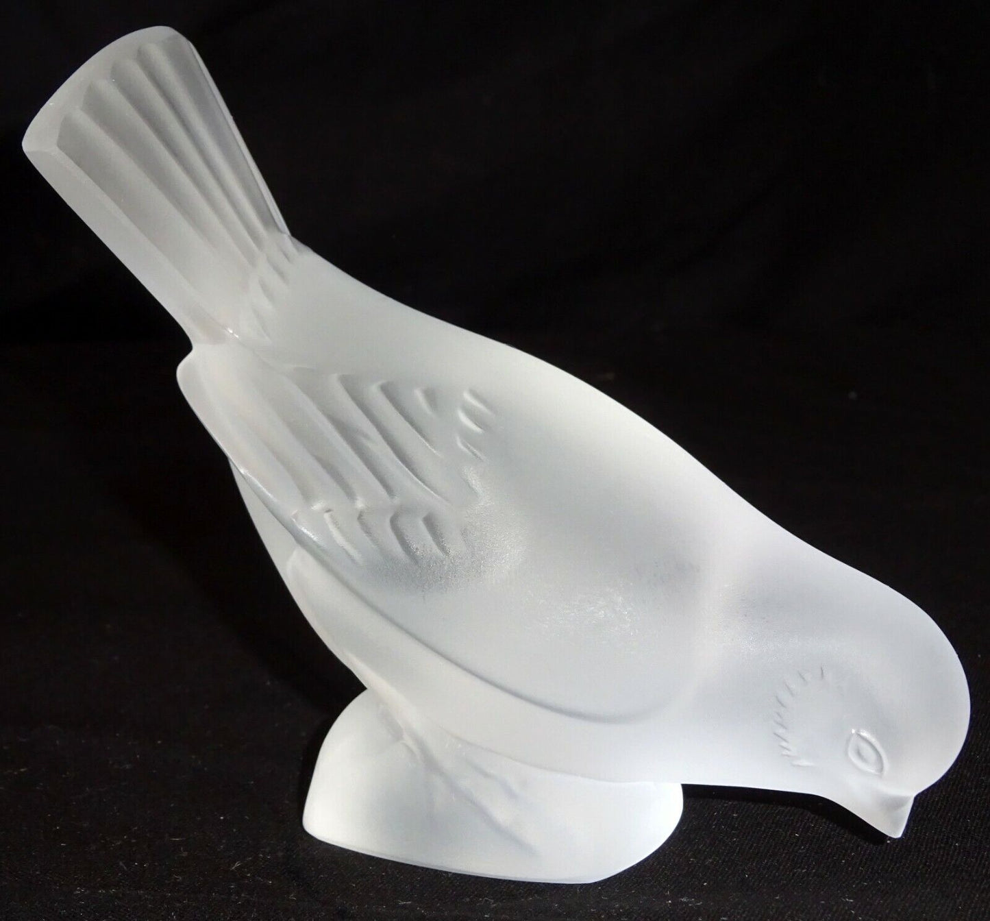 Vintage French Frosted Crystal Sparrow Bird Head Down Sculpture by Lalique (MeG)