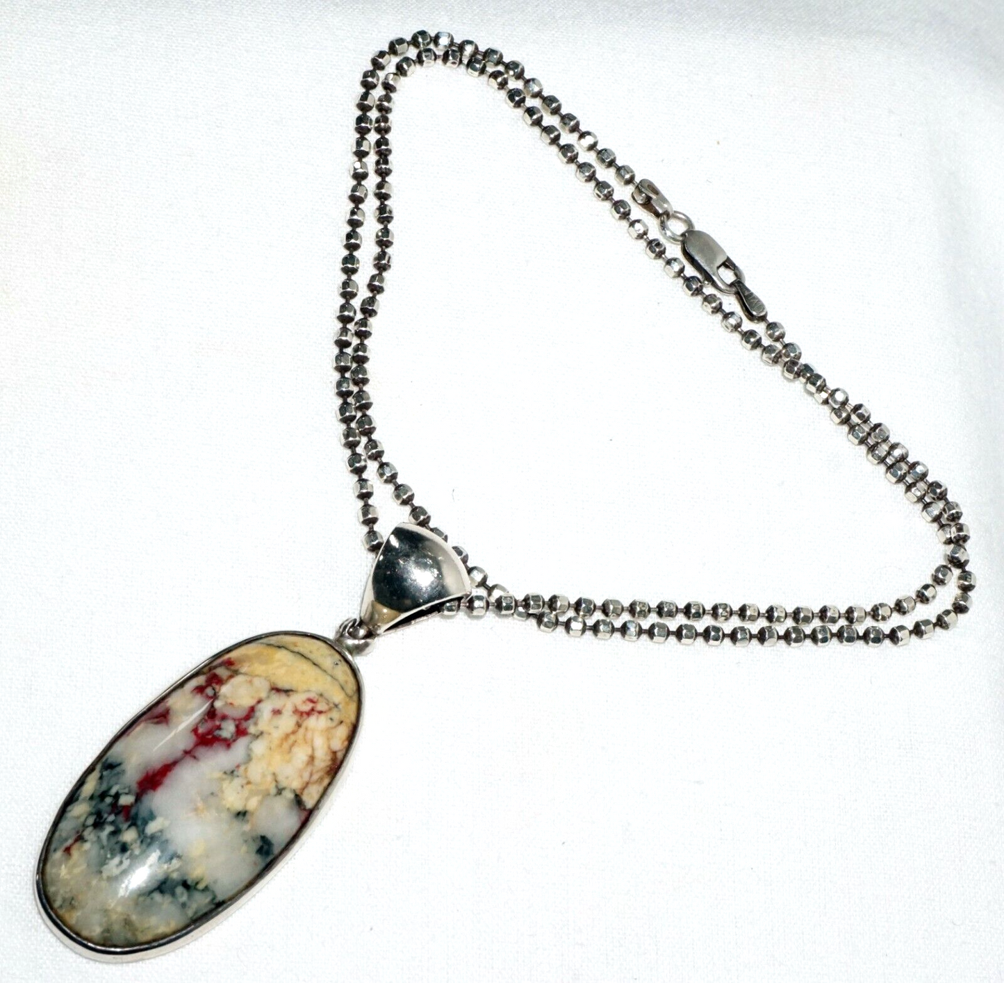 Sterling Silver Necklace w. Silver Set Multi Color Hard Stone Pendant (LoC)N1