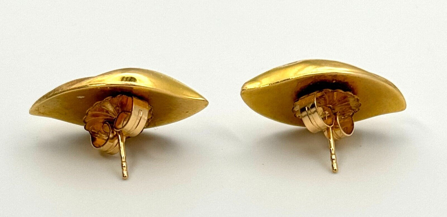 Vintage 14k Yellow Gold Satin & Glossy Freeform Earrings (KnK)