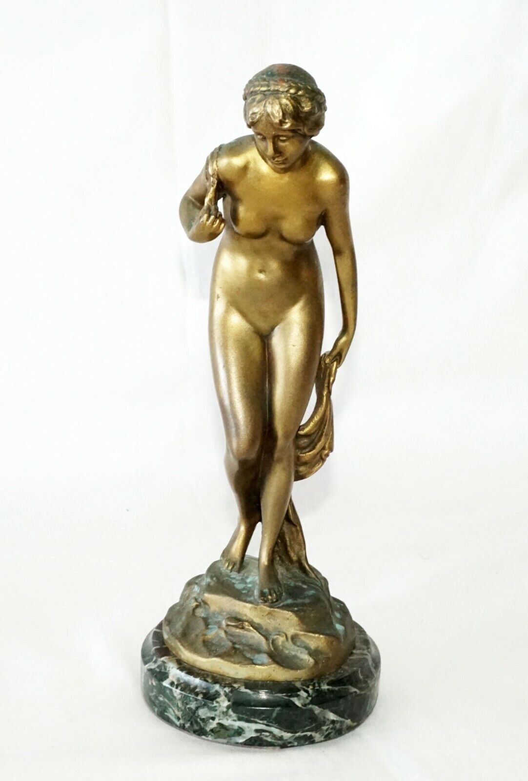 1900 German Bronze Sculpture Die Badende The Bather by Ludwig Eisenberger (ScI)