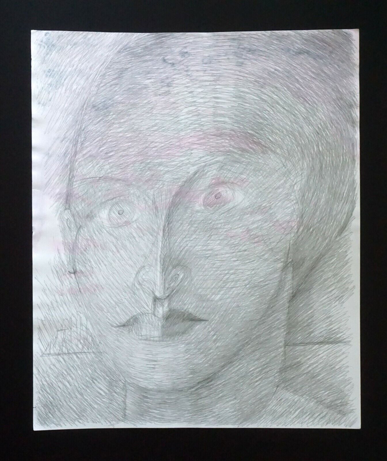 France Hawaii Outsider Art Pencil Drawing Female Head Claude Vedel (EtJ)#33