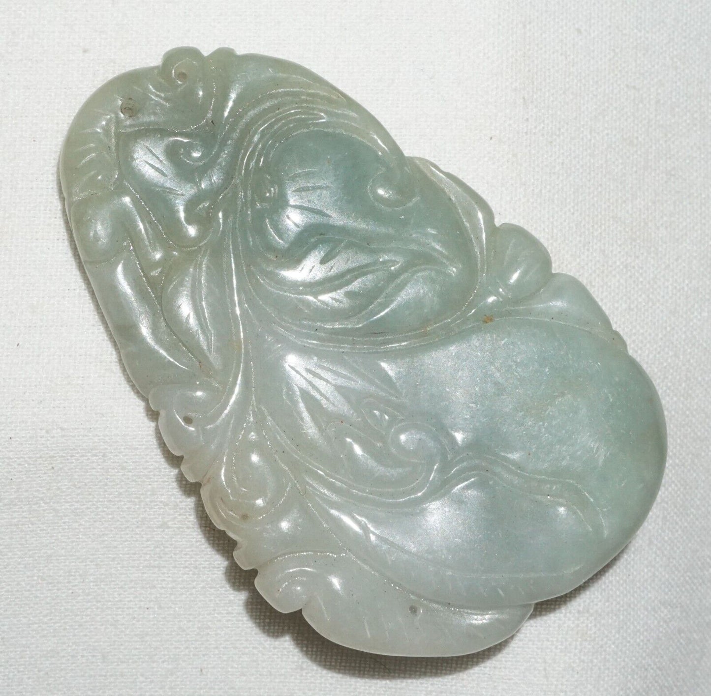 Vintage Chinese Well Carved Jadeite Jade Pendant Peach Feline & Toad Motif (***)