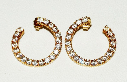 Vintage 14k Yellow Gold Open Hoop Earrings set w. 20x Cubic Zirconia's (TaE)#24