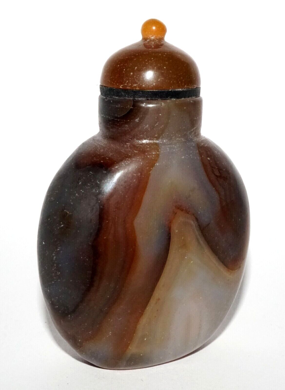 Vintage Chinese Banded Shadow Agate Snuff Bottle & Agate Stopper (LeS) G16