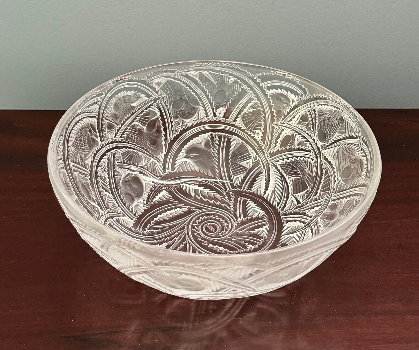 Vintage French Lalique Crystal Pinsons Finches Bird Bowl 9.25" (AHB)