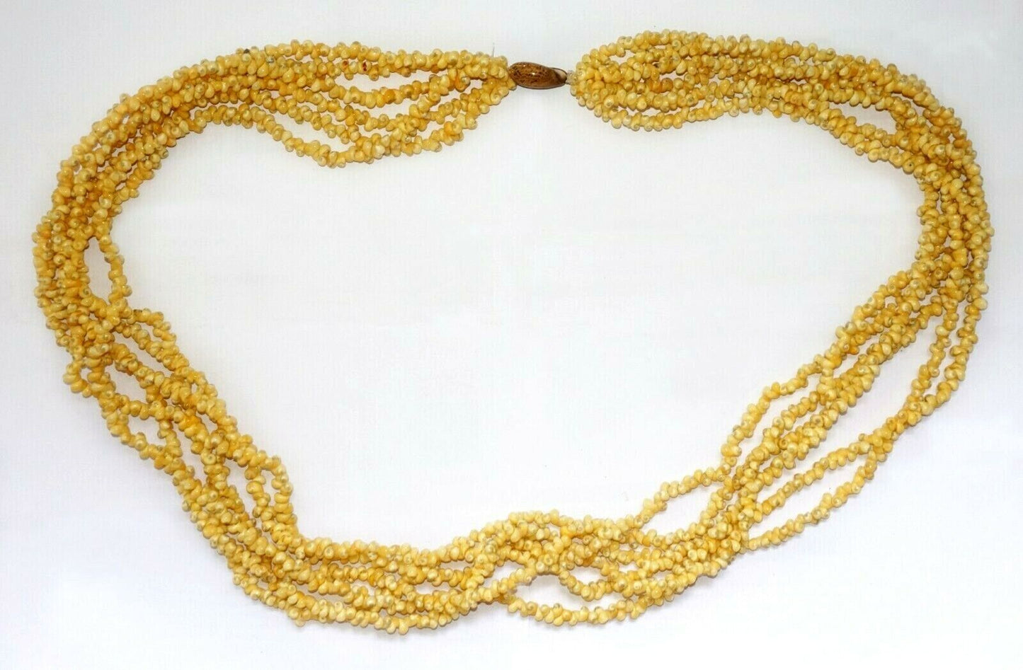 Vintage Pacific 6x Strand Yellow Mini Shell Lei Necklace w. Shell Clasp (CuM)