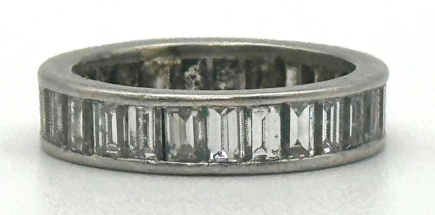 Vintage 18k White Gold Baguette-Cut Diamond 1.62 TCW Eternity Band Sz 6 (KnK)