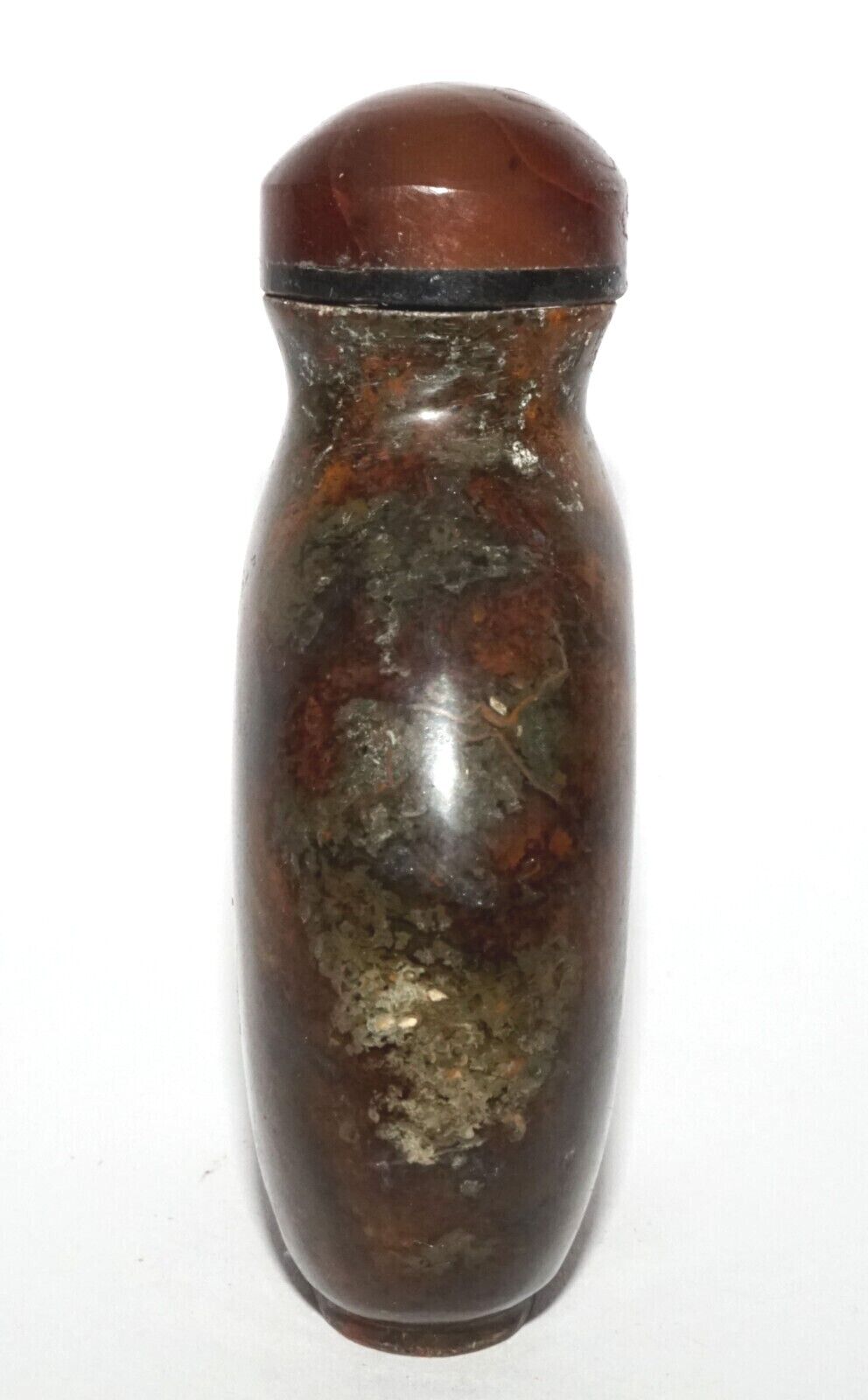 Vintage Chinese Black & Brown Marbled Agate Carved Snuff Bottle (LeS) G16