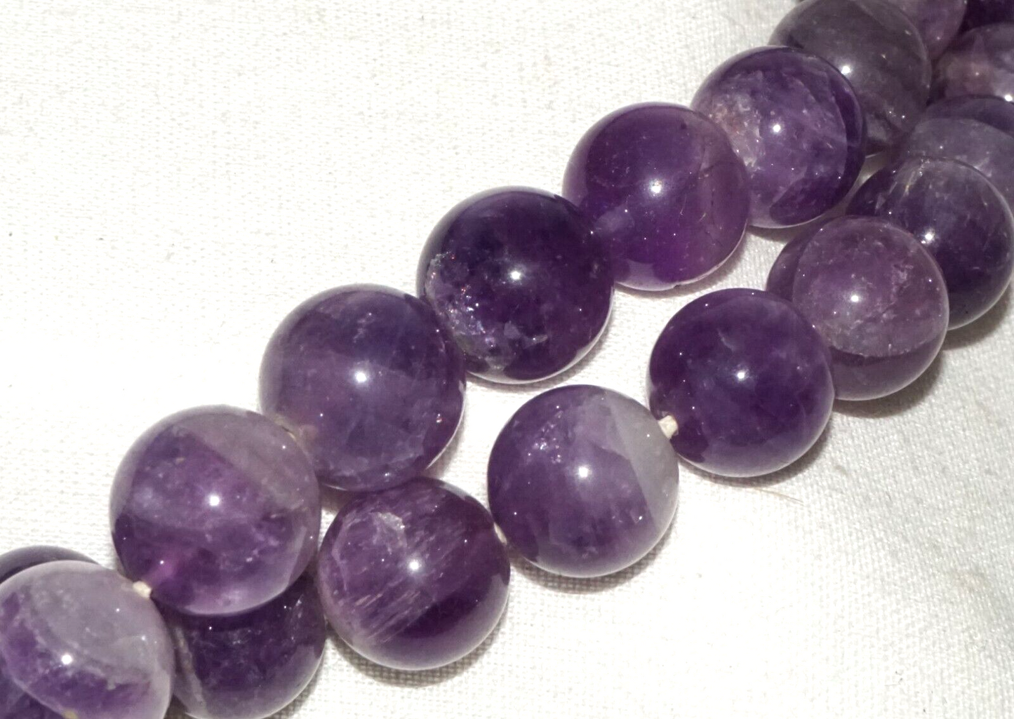 Vintage Chinese Purple Fluorite Carved Bead Necklace 32" w Silver Clasp (InS)#L2