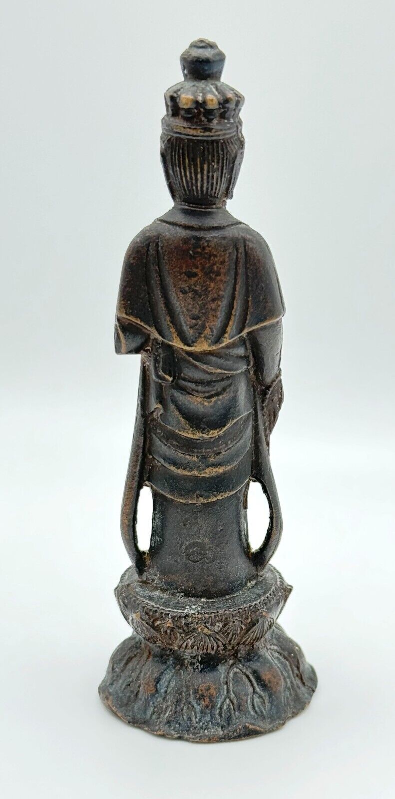 Vintage Bronze Japanese Meiji Era Buddha Kannon Charity Mudra w Vase (MiM)