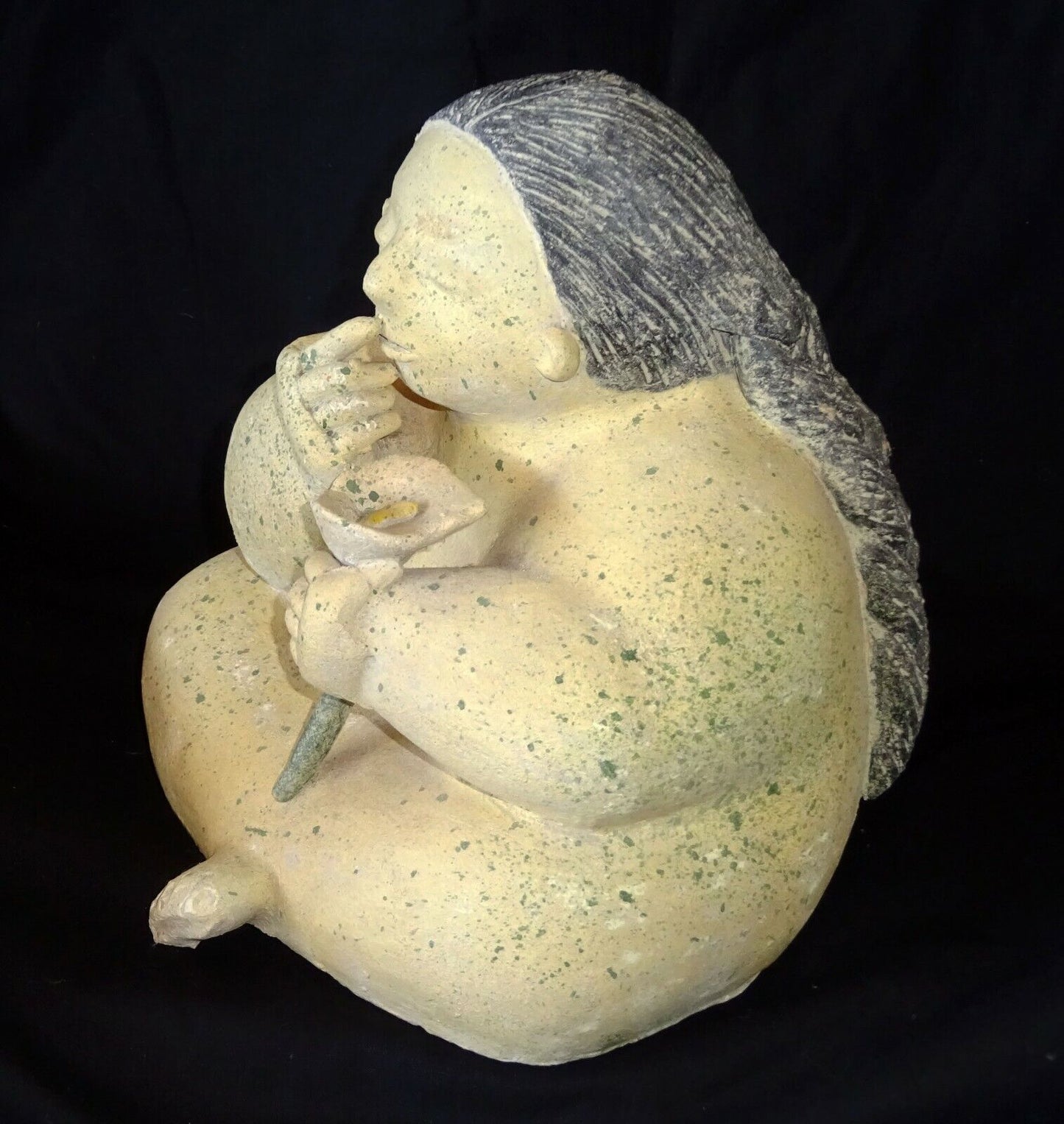 Vintage Pottery Sculpture Seated Voluptuous Girl Fernando Botero-esque (DoC)