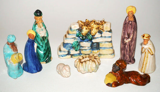 9Pc 1920s German Glazed Pottery Creche Christmas Nativity Scene (HMLC) 17
