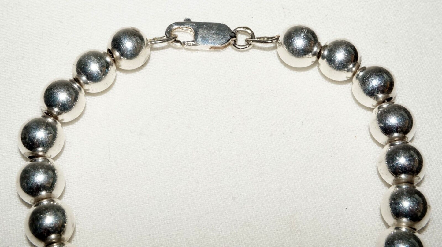 Vintage Sterling Silver Bead Bracelet w. Clasp (KoS) L8