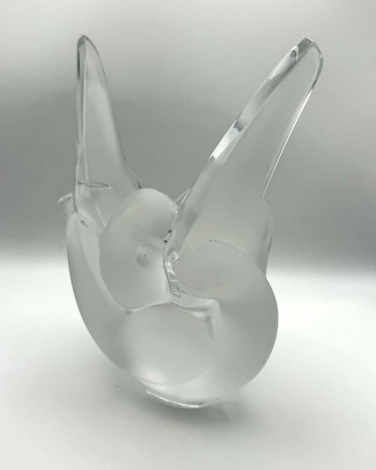 Vintage French Frosted Crystal Lalique "Sylvie" Love Birds Vase w Insert (AHB)