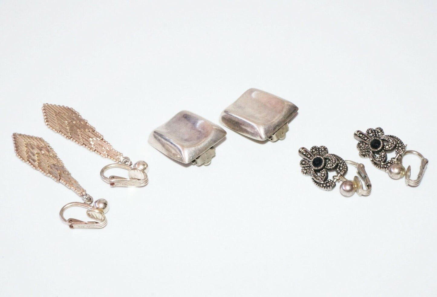 3x Vintage Pair US/Mexico Sterling Silver Clip Back Earrings (***) 22