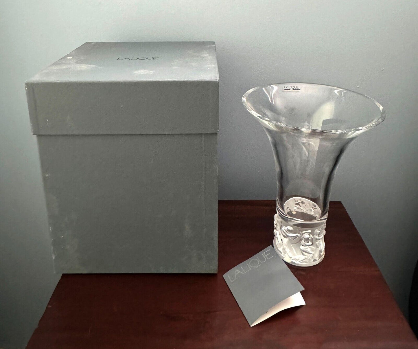 Vintage French Lalique Crystal Jazzy Vase w Tulip-Shaped Rim (InS)