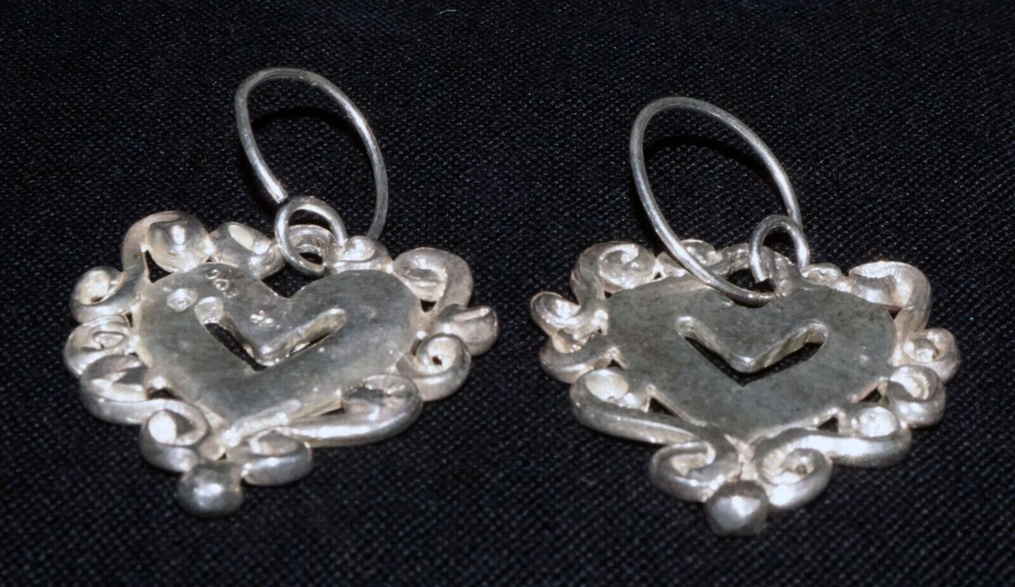 Vintage Hawaii Sterling Silver Heart & Scroll Border Earrings by E Heart C (WoJ)