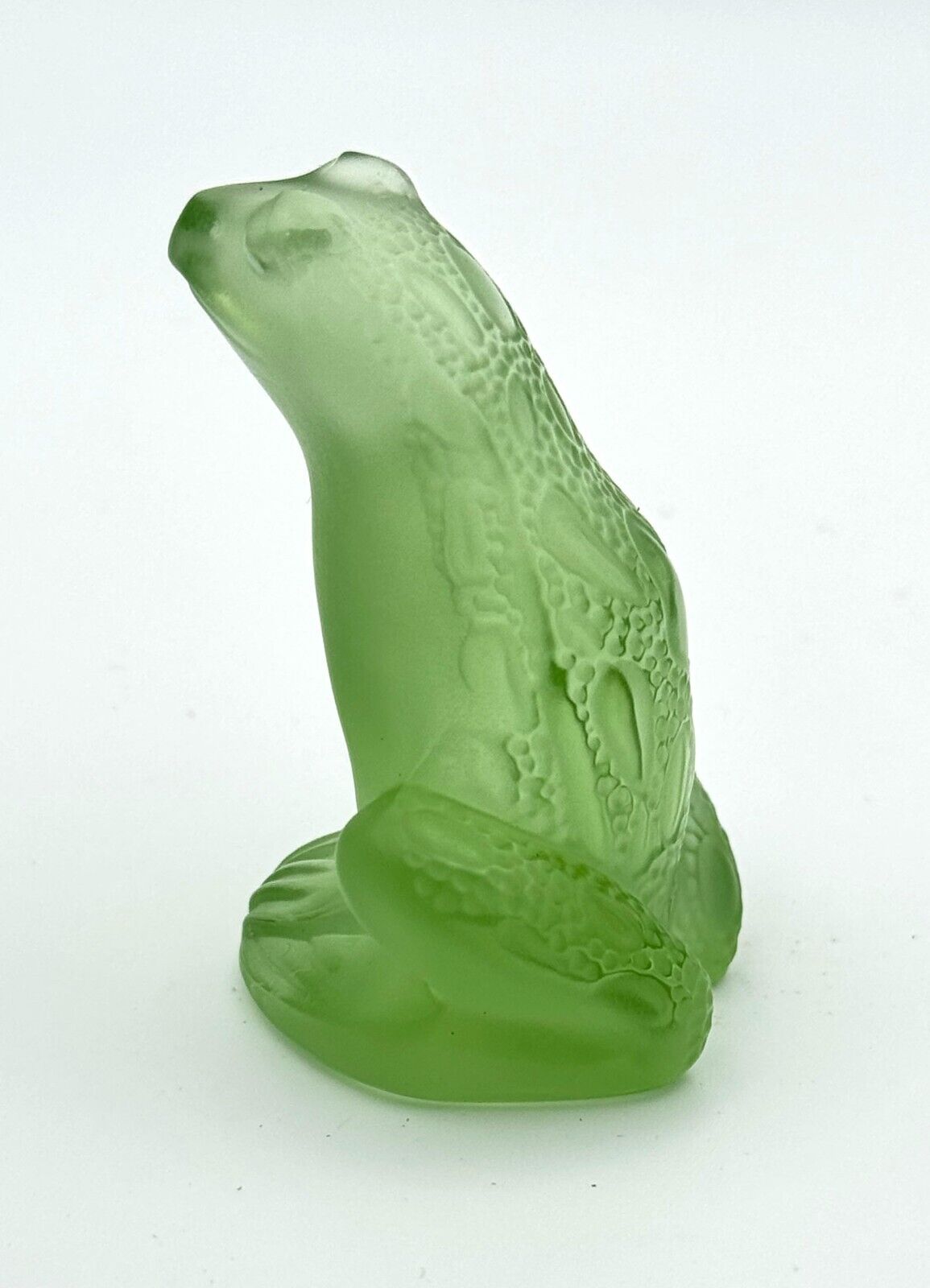 Vintage French Crystal Lalique Lime Green "Rainette Frog" Figurine 2" (InS)