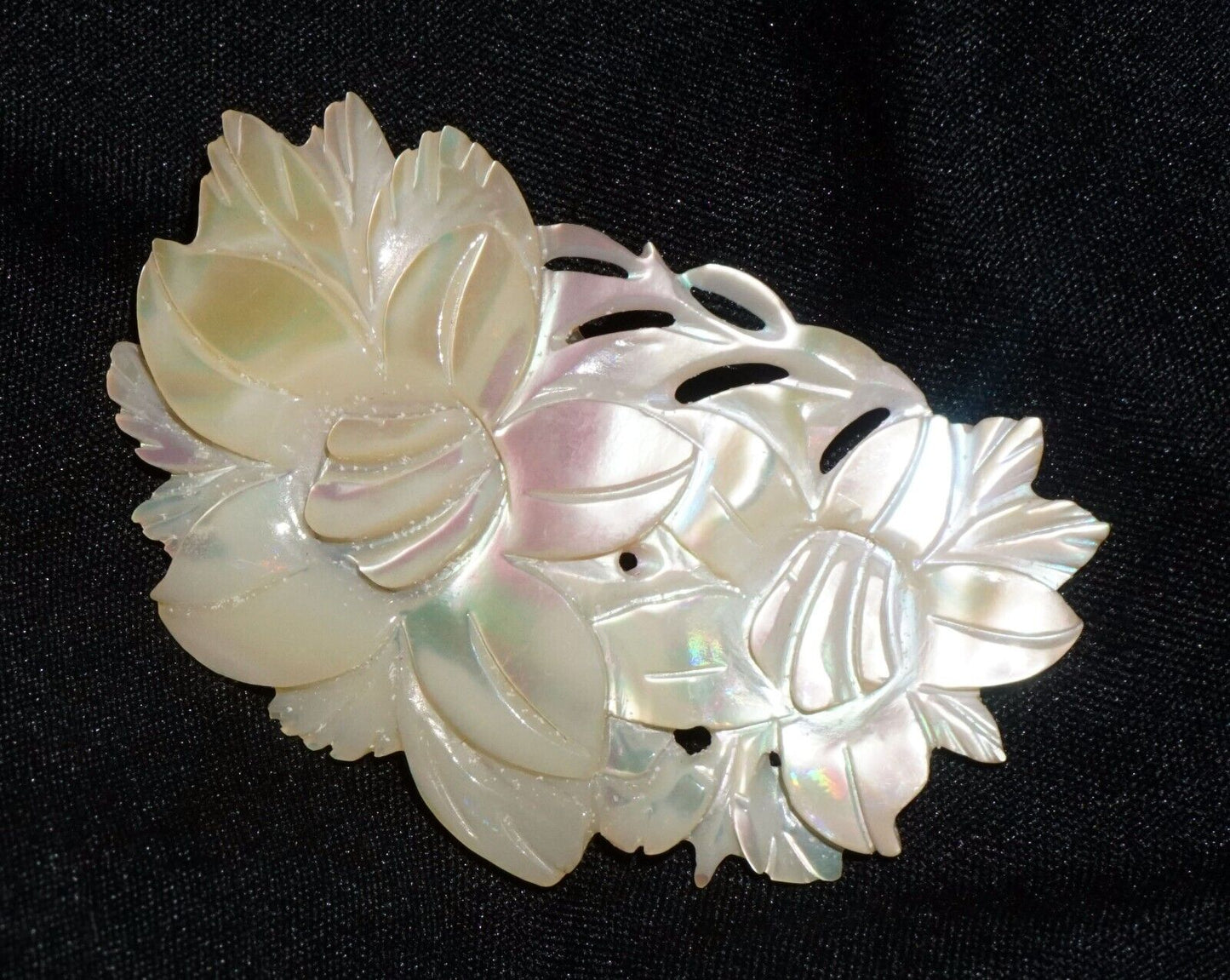 Vintage Mother of Pearl Carved Pierced Flower Brooch - beautiful (JoD)