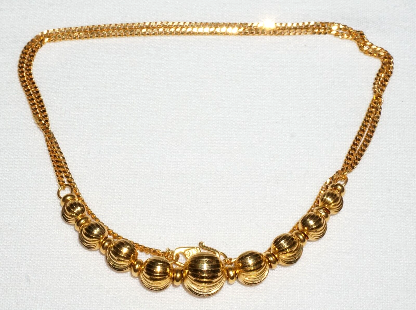 Vintage Chinese 22k Yellow Gold Necklace w. 9x Graduated Ball Accents (ChY)