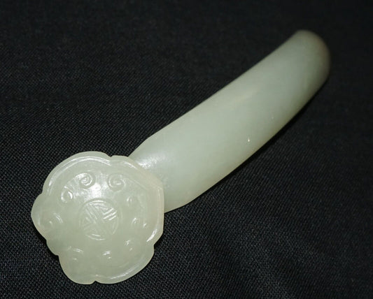 Antique Chinese Nephrite Jade Carved Ruyi Scepter Motif Hair Ornament (Les)L21