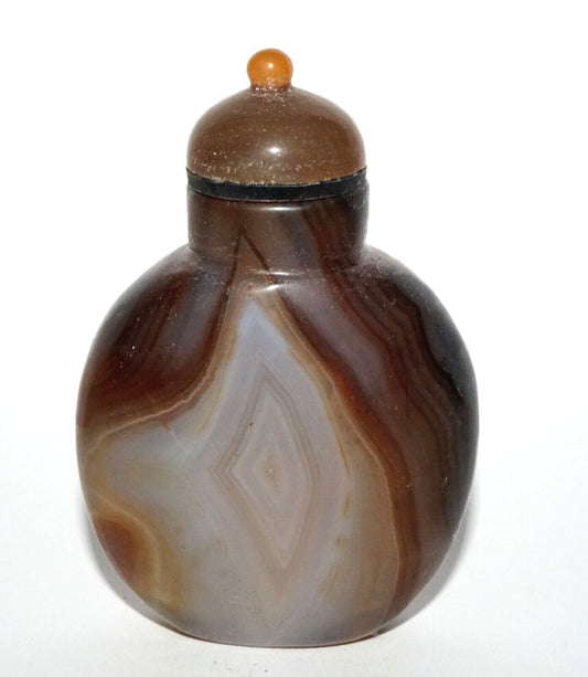 Vintage Chinese Banded Shadow Agate Snuff Bottle & Agate Stopper (LeS) G16