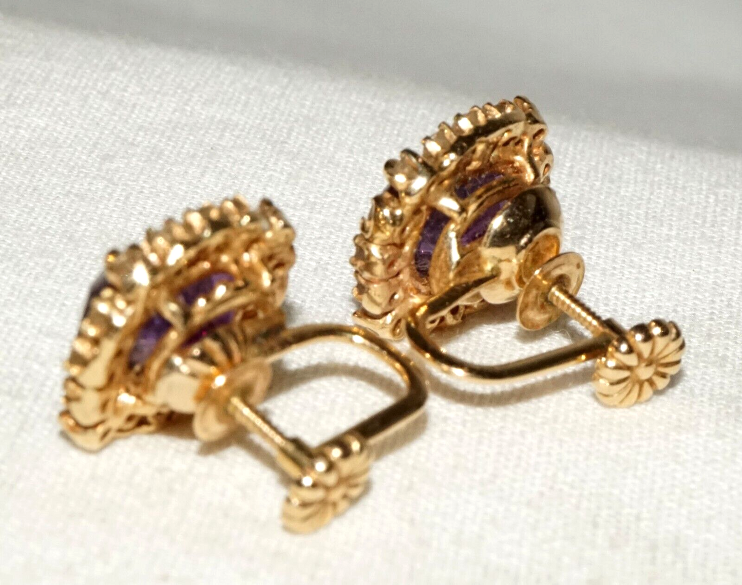 Vintage US 14k Yellow Earrings w. 2x Amethysts & 32x Cubic Zirconia (GoB)#12b