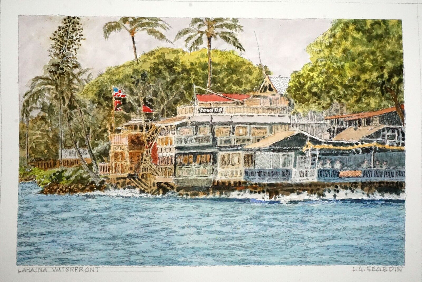 Hawaii Watercolor Painting Lahaina Waterfront Maui by Larry Segedin #206