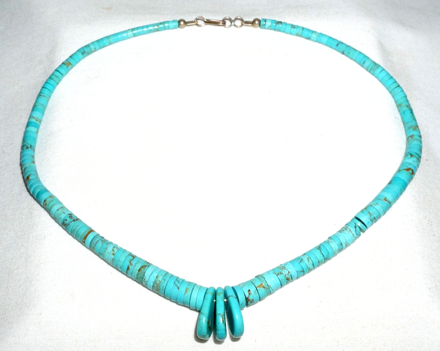 Vtg South Western Silver set Turquoise Disk Bead Necklace w. Disk Pendant (---)