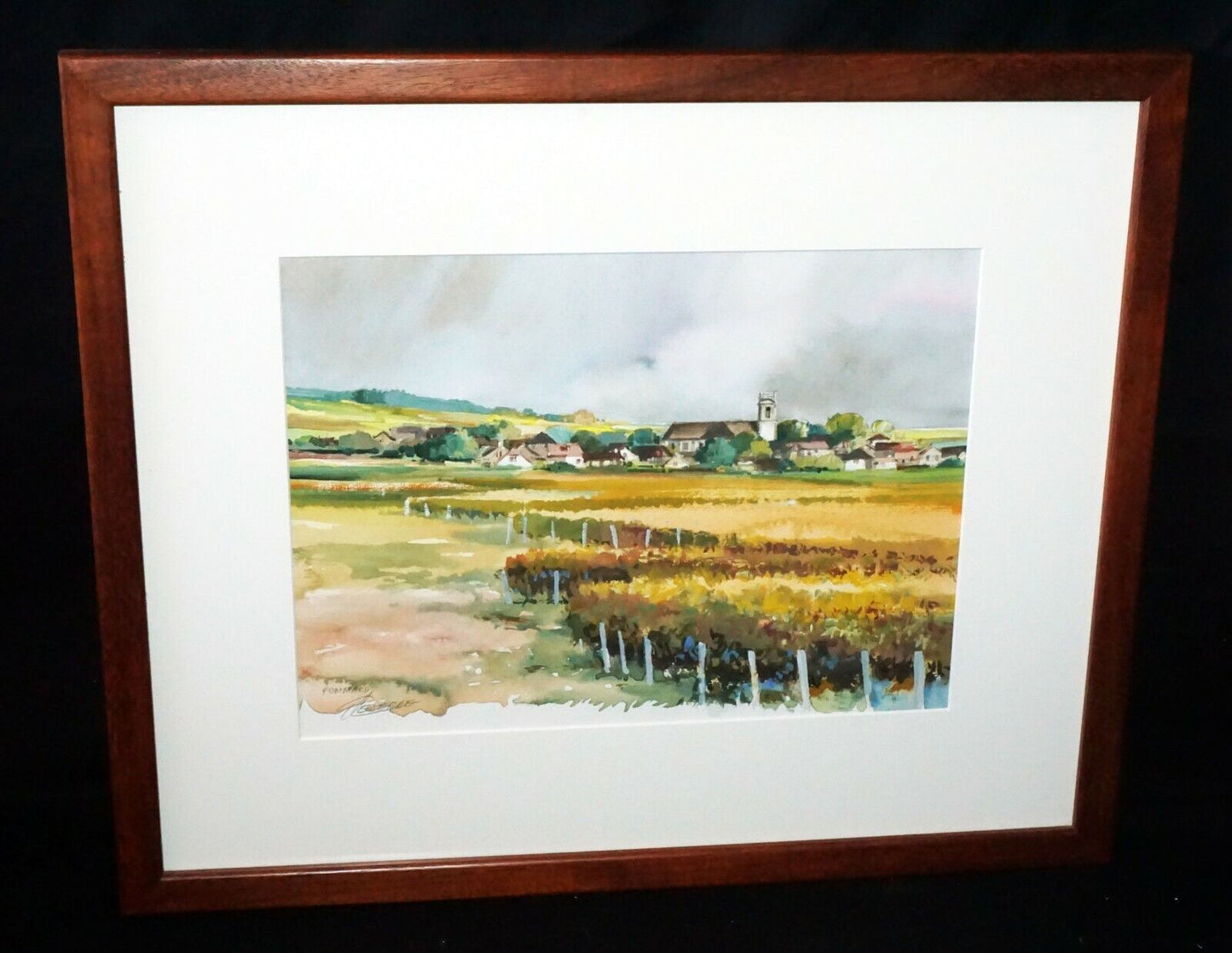 1990s French Burgundy Watercolor Painting Pommard Village Gerard Leserre (TaE)