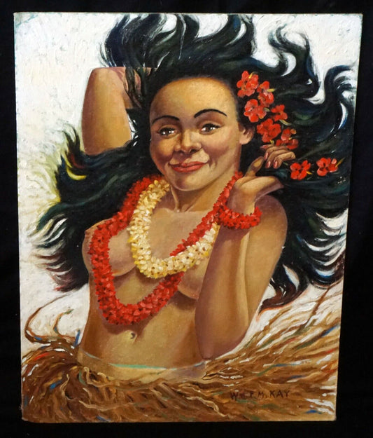 40s Hawaii Oil Painting Hula Girl by William Franklin Martin Kay (1891-1983)(GoD