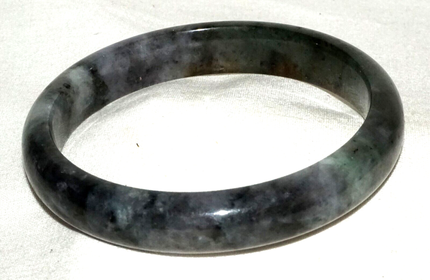 Vintage Chinese Grey & Dark Green Jadeite Jade Bangle Bracelet (InS)#L3