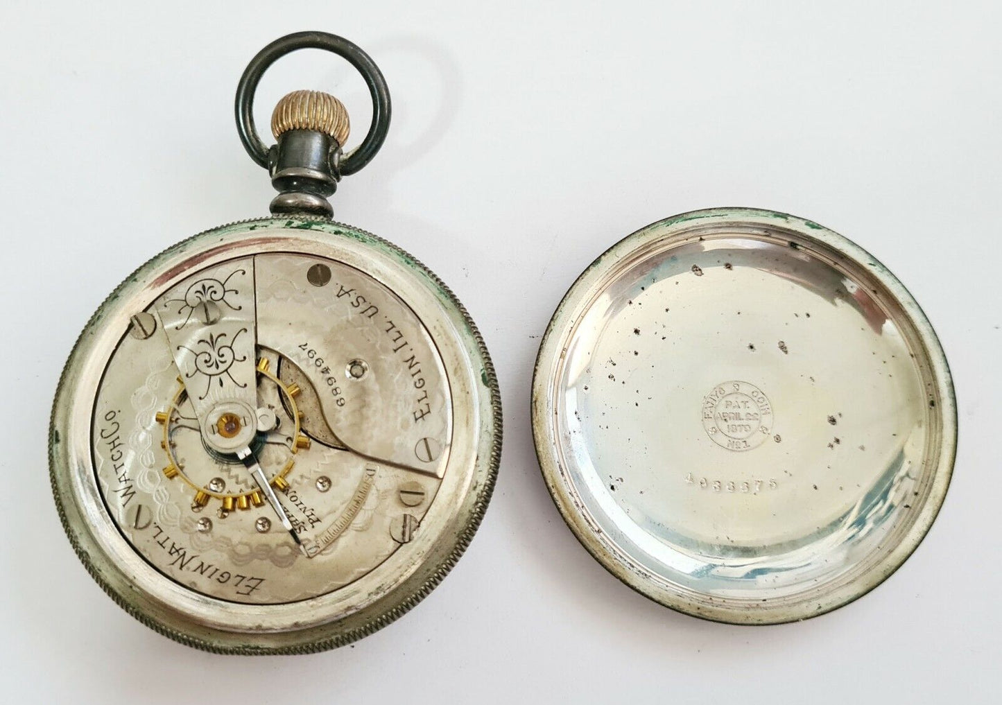 1897 US Silver Plated Open Face Gents Half Hunter Pocket Watch by Elgin (AHB)