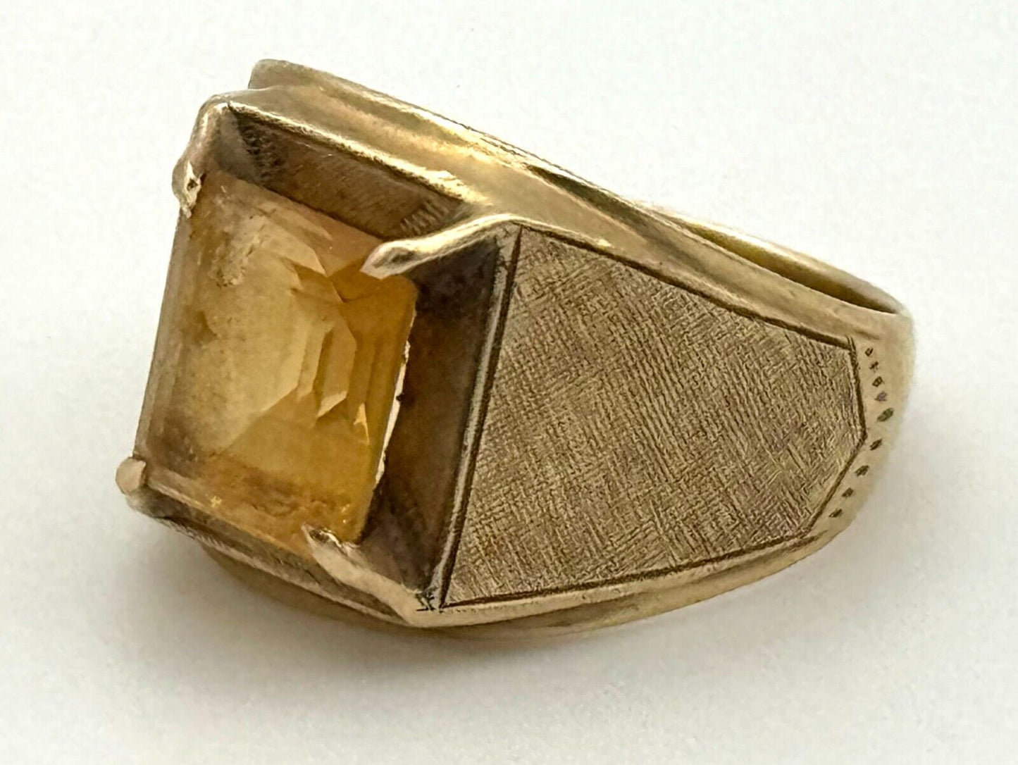 Vintage 14k Yellow Gold Textured Ring Sz 8.75 & 1x Citrine Approx. 2.60 ct (TuC)