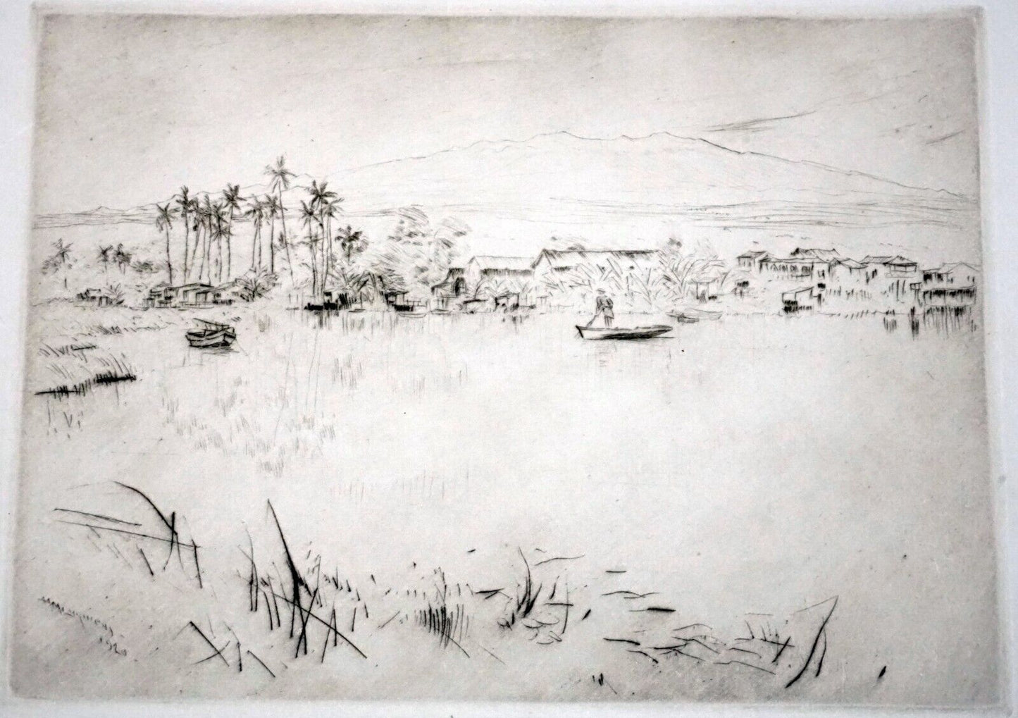 1920 Hawaii Etching Print "Wailoa River, Hilo" Huc M. Luquiens (1881-1961) (FeL)