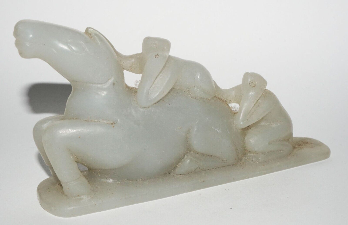 Vintage Chinese Nephrite Jade Horse & Double Monkey Motif Carving (LeS)