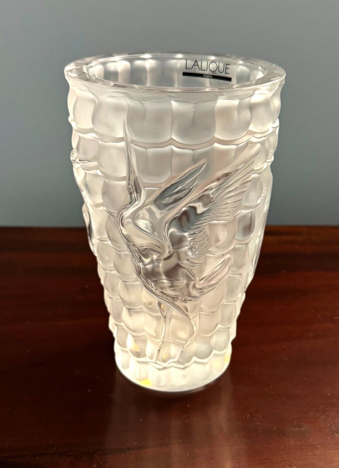 Vintage French Lalique Frosted Crane Vase With Box (InS)