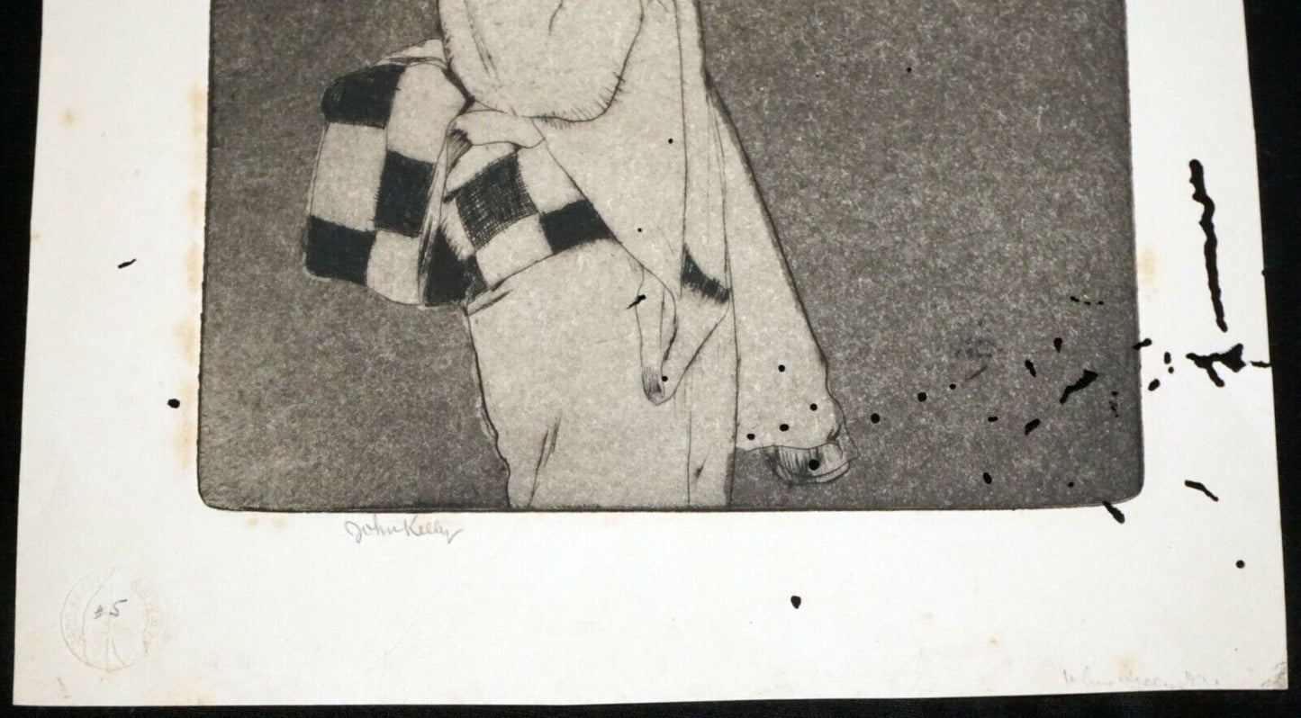 1930s Hawaii Etching Print Japanese Girl by John Melville Kelly (1879-1962)(Kel)