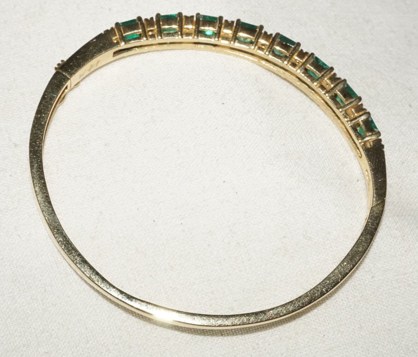 14k Yellow Gold Hinged Bangle Bracelet 4.49ct. Emeralds & 18x Diamonds (GoB) #32